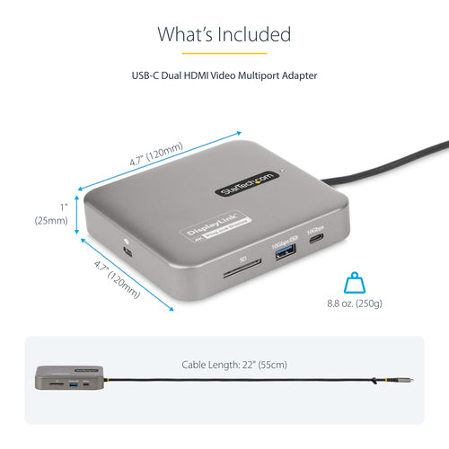 USB-C Docking Station StarTech.com 102B Dual 4K 60Hz HDMI 100W Power Delivery - 102B-USBC-MULTIPORT