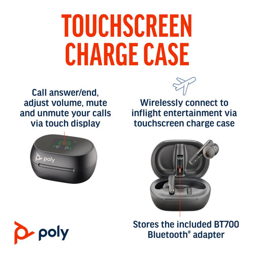 Wireless Earbuds HP Poly Voyager Free 60+ UC Carbon Black Bluetooth with Touchscreen Case - 7Y8G4AA