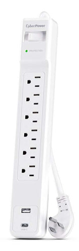 Surge Protector CyberPower CSP604UCW 6 AC Outlets 2 USB 1500 Joules