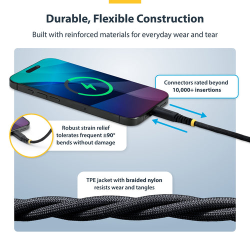 USB-C Charging Cable 6 Inch 60W Power Delivery Braided Nylon