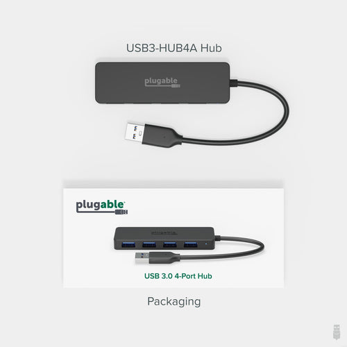4 Port USB 3.0 Hub Plugable Technologies Black USB Splitter for Laptop