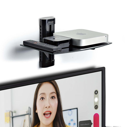 AV Equipment Shelf StarTech.com 1B-WALL-MOUNT-SHELF Black Tempered Glass Adjustable Height