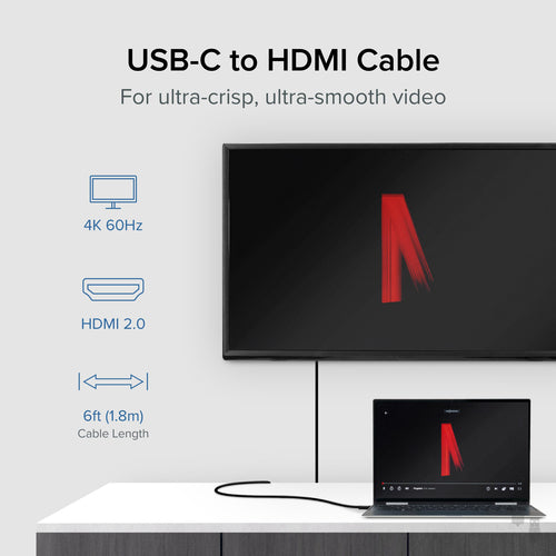USB-C to HDMI Cable 6ft 4K 60Hz Plugable Technologies Adapter