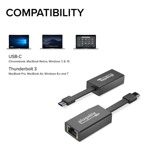 USB C to Ethernet Adapter Fast Gigabit 5000 Mbit/s Plugable for Macbook Pro & Windows