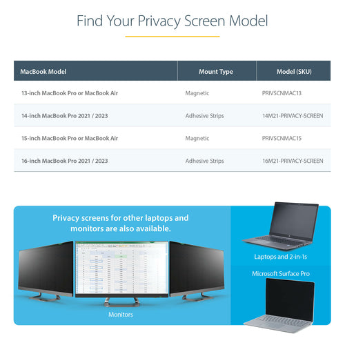 Laptop Privacy Screen StarTech 13 Inch Magnetic Blue Light Filter for MacBook Pro/Air