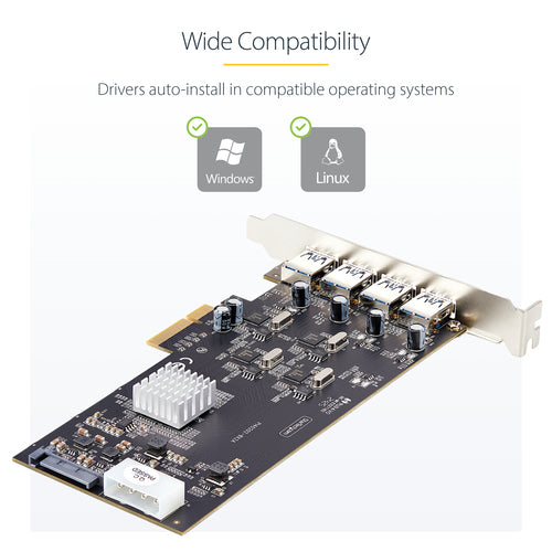 USB PCIe Card StarTech.com P5Q4A 4-Port USB 3.2 5Gbps Windows/macOS/Linux - P5Q4A-USB-CARD