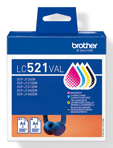 Ink Cartridge Brother LC521VAL 4-Pack Black Cyan Magenta Yellow 500 Pages - LC521VAL