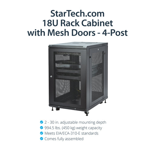 Rack Cabinet StarTech.com RK1833BKM 18U 450kg 29in Mounting Depth Enclosed - RK1833BKM