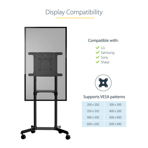 TV Mount StarTech.com MBLTVSTNDEC 37-70 inch VESA Display Rolling Stand 154 lbs Capacity