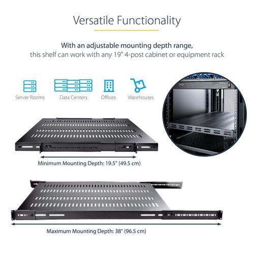 Server Rack Shelf StarTech ADJSHELFHDV Adjustable 330lbs 1U Steel