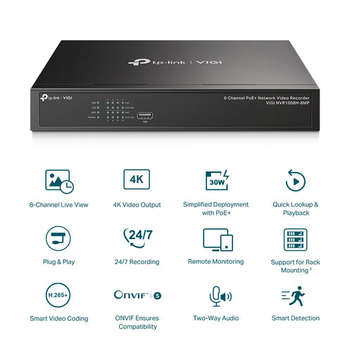 8 Channel PoE+ Network Video Recorder TP-Link VIGI 3840x2160 60fps