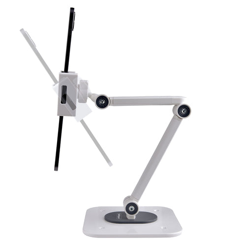 Adjustable Tablet Stand for Desk Wall Mountable 2.2lb Capacity Ergonomic Articulating White Aluminium Steel