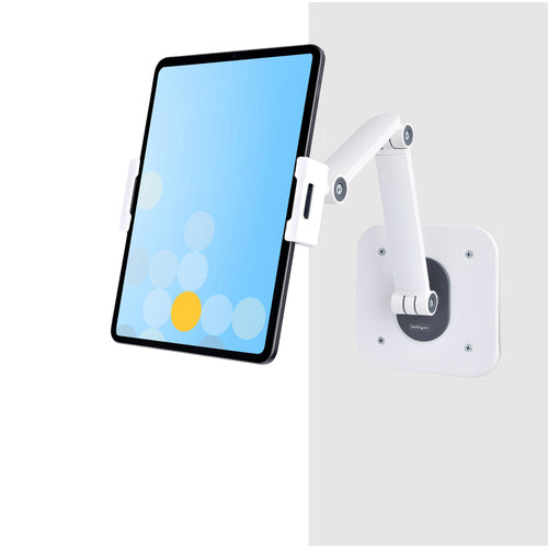 Adjustable Tablet Stand for Desk Wall Mountable 2.2lb Capacity Ergonomic Articulating White Aluminium Steel