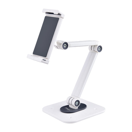 Adjustable Tablet Stand for Desk Wall Mountable 2.2lb Capacity Ergonomic Articulating White Aluminium Steel