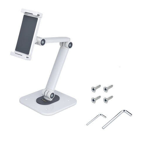 Adjustable Tablet Stand for Desk Wall Mountable 2.2lb Capacity Ergonomic Articulating White Aluminium Steel
