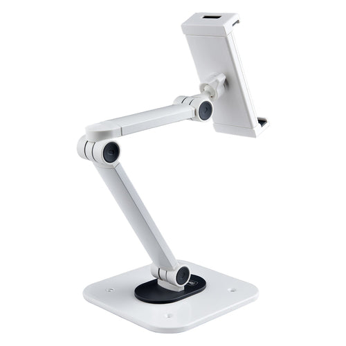 Adjustable Tablet Stand for Desk Wall Mountable 2.2lb Capacity Ergonomic Articulating White Aluminium Steel