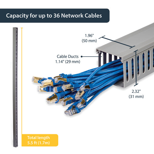 Cable Management Duct StarTech 2x2in PVC Open Slot TAA Compliant Grey