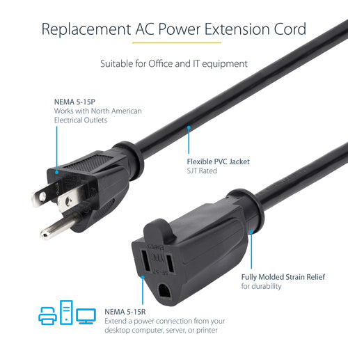Power Cable StarTech.com PAC1013 3ft 16AWG 13A 125V UL Listed