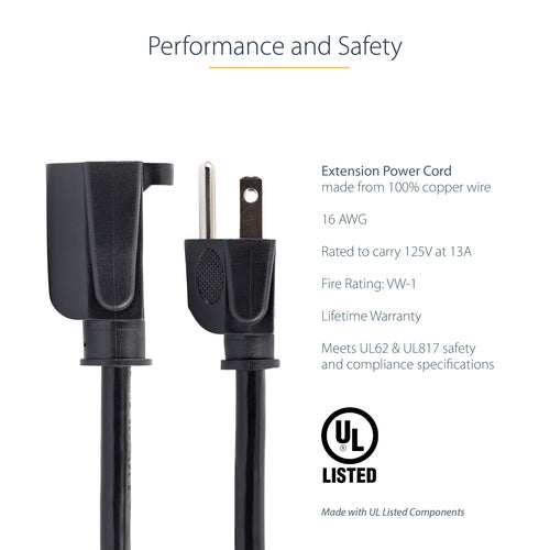 Power Cable StarTech.com PAC1013 3ft 16AWG 13A 125V UL Listed