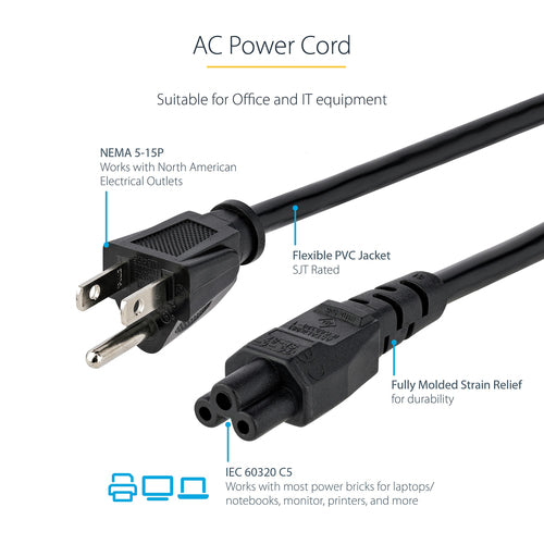 Power Cable StarTech.com PXT101NB3S 6ft NEMA 5-15P C5 Clover Leaf