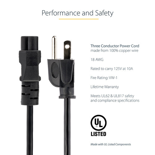 Power Cable StarTech.com PXT101NB3S 6ft NEMA 5-15P C5 Clover Leaf