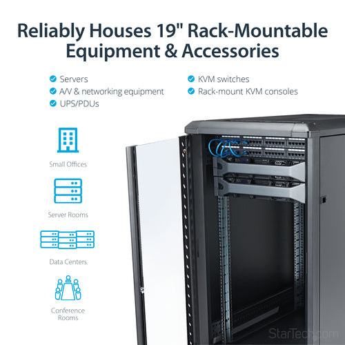 Rack Cabinet StarTech.com RK2236BKF 22U 1764lb 29in Mounting Depth 4-Post Enclosed - RK2236BKF
