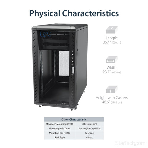 Rack Cabinet StarTech.com RK2236BKF 22U 1764lb 29in Mounting Depth 4-Post Enclosed - RK2236BKF
