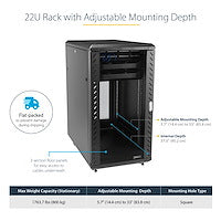 Rack Cabinet StarTech.com RK2236BKF 22U 1764lb 29in Mounting Depth 4-Post Enclosed - RK2236BKF