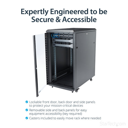 Rack Cabinet StarTech.com RK2236BKF 22U 1764lb 29in Mounting Depth 4-Post Enclosed - RK2236BKF