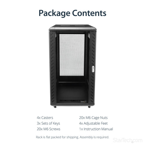 Rack Cabinet StarTech.com RK2236BKF 22U 1764lb 29in Mounting Depth 4-Post Enclosed - RK2236BKF
