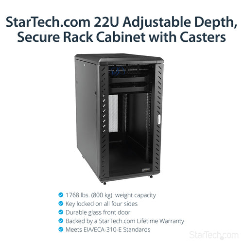 Rack Cabinet StarTech.com RK2236BKF 22U 1764lb 29in Mounting Depth 4-Post Enclosed - RK2236BKF