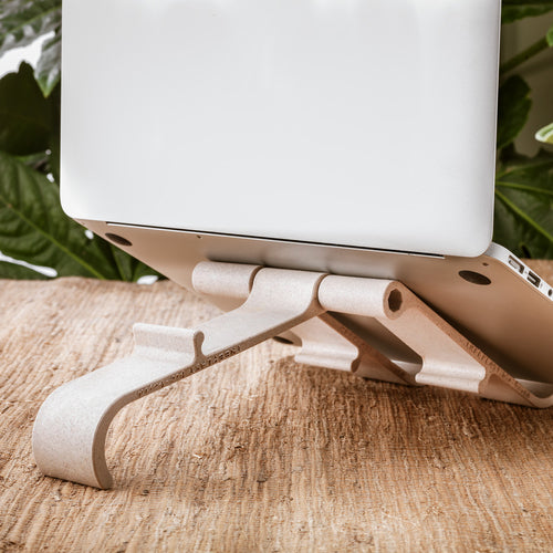 R-Go Tools RGOTPW Ergonomic Laptop Stand - Adjustable Biobased Wood - White, 10" to 22"
