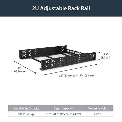 Universal 19 Inch Fixed Rack Rails 2U Adjustable Depth Steel Black