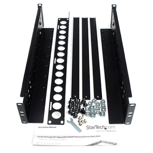 Universal 19 Inch Fixed Rack Rails 2U Adjustable Depth Steel Black