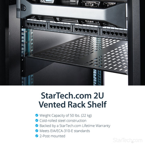 StarTech.com 2U Vented Rack Shelf - 22" Deep Heavy Duty Steel Tray