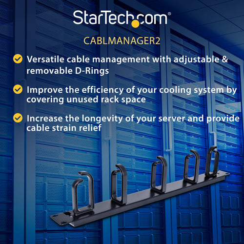 Cable Management Panel StarTech.com CABLMANAGER2 1U 19in Steel Black - CABLMANAGER2