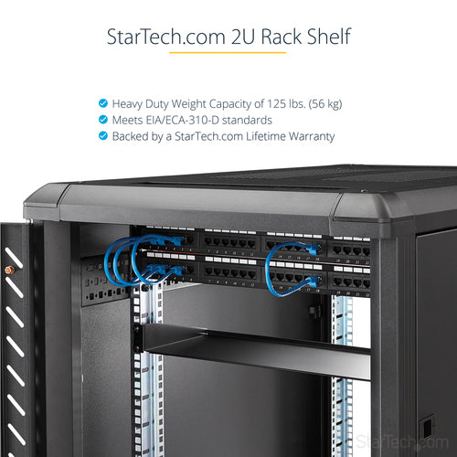 2U Server Rack Shelf Heavy Duty Steel 125lb Capacity 18 Inch Deep Universal Rack Mount