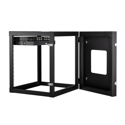 12U Hinged Open Frame Wall-Mount Rack Cabinet 22 Inch Deep Black