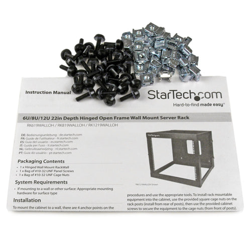 Wall-Mount Rack Cabinet StarTech.com RK819WALLOH 8U Hinged 63.4kg Capacity