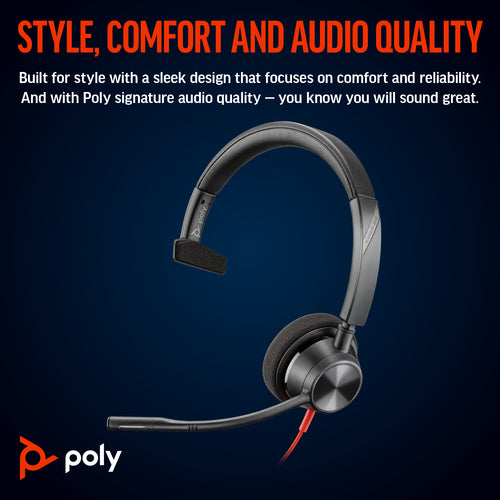 USB-C Headset HP Poly Blackwire 3310 Monaural Microsoft Teams Certified Wired 103g - 8X216AA