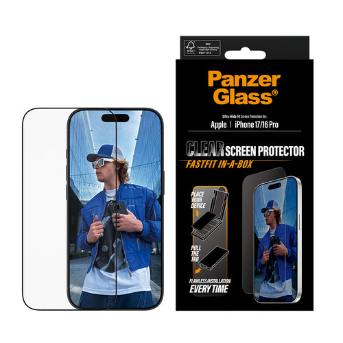 Screen Protector PanzerGlass iPhone 17 iPhone 16 Pro Ultra-Wide Fit Dry Application Scratch Resistant - PG48418