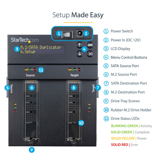 StarTech.com SM2DUPE11 M.2 SATA & NVMe Duplicator - HDD/SSD Cloner & Eraser