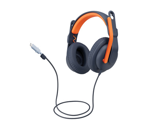 Headset Logitech Zone Learn Wired Education 192g Blue Orange - 981-001389