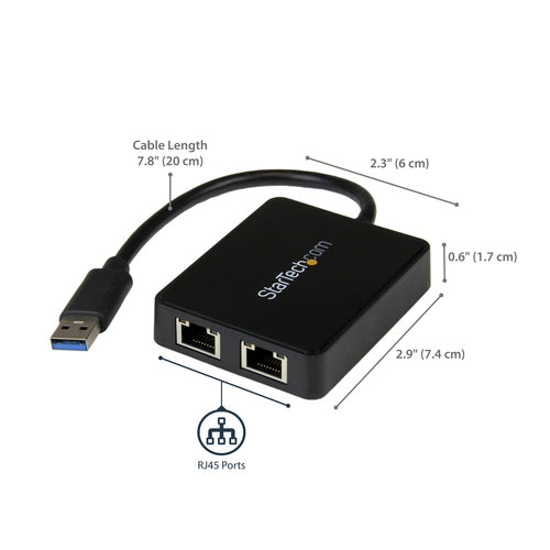 Gigabit Ethernet Adapter StarTech.com USB 3.0 Dual Port 5000 Mbit/s Wired - USB32000SPT