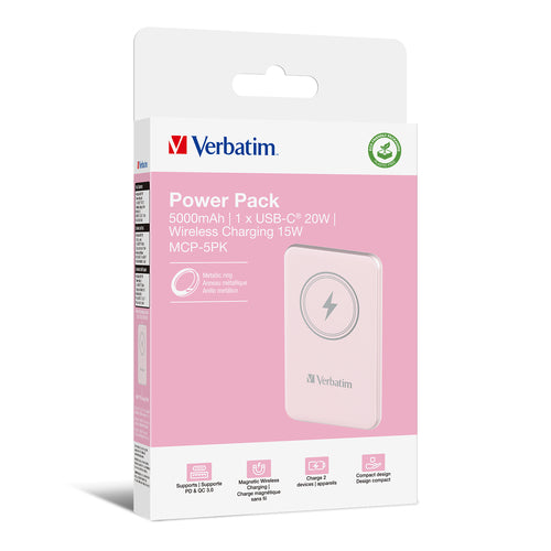 Magnetic Wireless Power Bank 5000mAh Verbatim Quick Charge 3.0 Pink