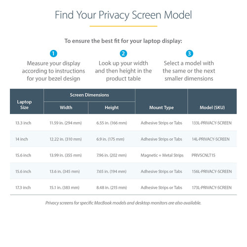 Privacy Filter StarTech 15.6-Inch Anti-Glare 51% Blue Light Reduction Frameless - 156L-PRIVACY-SCREEN