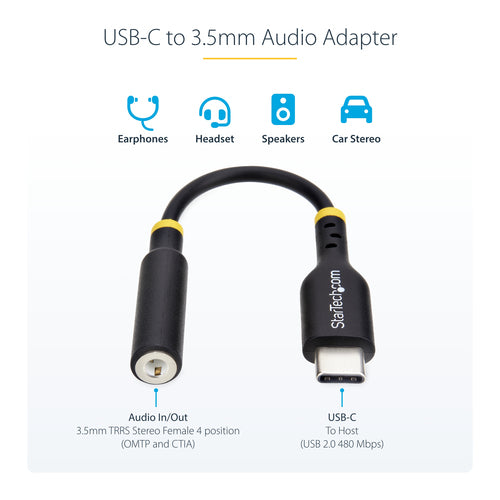 USB-C to 3.5mm TRRS Headphone Adapter 32-bit DAC Black 5in