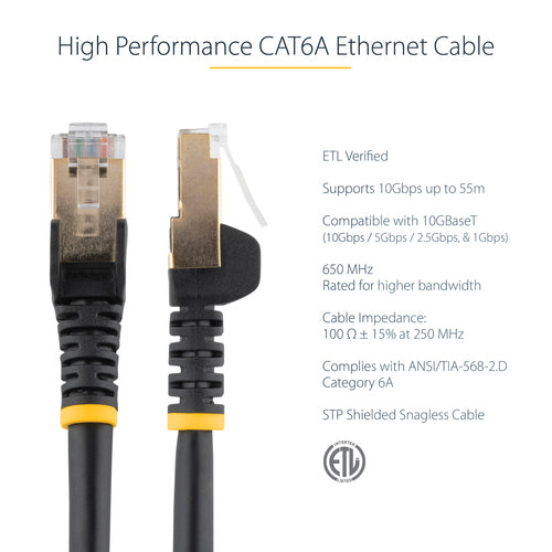 CAT6a Ethernet Cable 7ft 10Gbps Shielded RJ45 PoE Black
