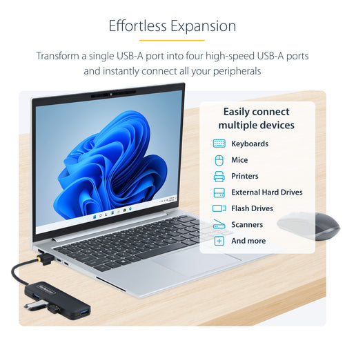 4-Port USB-A Hub 5Gbps StarTech.com Portable Splitter