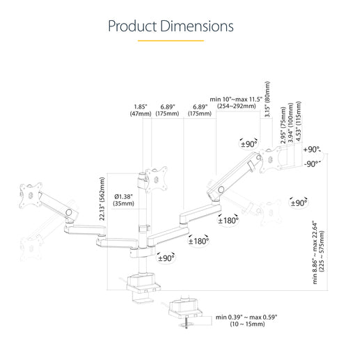 Monitor Mount StarTech.com 3MP2AG Triple Arm VESA 75x75/100x100 Tool-Less Adjustments - 3MP2AG-MONITOR-ARM